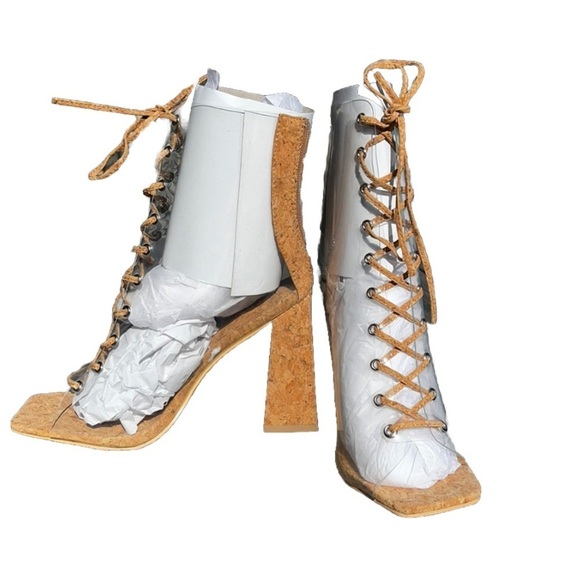 CAPE ROBBIN Dressy CLEAR Cork Square Peep Toe Ankle Block Lace Up BOOTIE Sz 6.5 - Picture 9 of 12